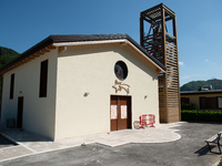 New temporary church and villages for earthquake victims in Municipality of Accumoli on July 31 2020. Central Italy (especially municipaliti...