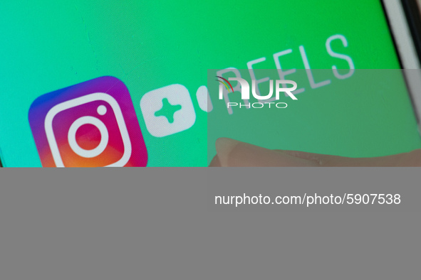 New feature 'Reels' logo is seen displayed on a phone screen in this illustration photo taken in L'Aquila, Italy, on August 5, 2020. Faceboo...