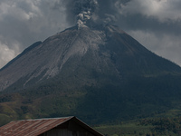 The new activity of the Sinabung volcano released eruptions and volcanic material on August 15, 2020, in Karo, North Sumatra, Indonesia. Sev...