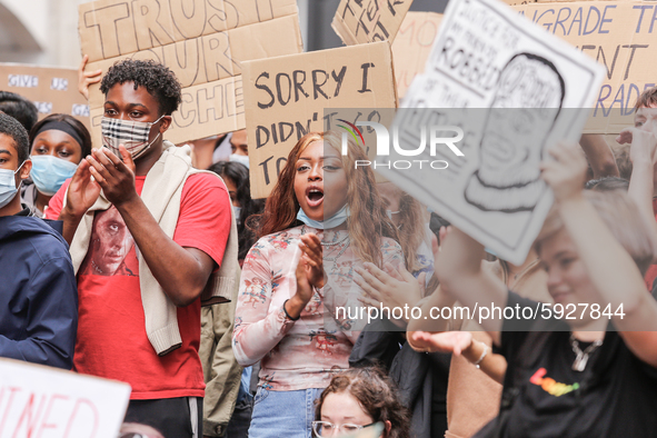 Youth protests in front of the Department for Education as a new exam rating system has been introduced in British education system - London...