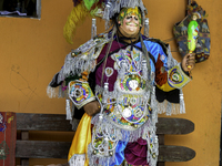 A man in a Moorish costume poses for the photo used for the procession in honor of Santo Tomás on Sunday, August 16, 2020 in the municipalit...