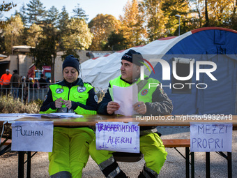 Officers of civil protection allocate people in Norcia, Italy, on November 1, 2016 two days after a 6.5 magnitude earthquake hit central Ita...