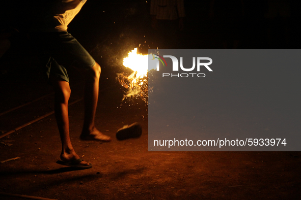 Indonesian muslims held a fire football attraction during the Islamic New Year 1442 Hijriyah (Islamic calendar) celebration in South Tangera...