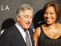 Pasay City, Philippines - Actor Robert De Niro (L) with wife, Grace Hightower De Niro (R) smiles to the media during the opening of Nobu Hot...