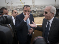 Egyptian Minister of Antiquities Mohamed Ibrahim talks during press conference in front of the construction site of the Grand Egyptian Museu...