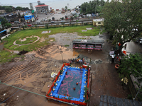 A view of an artificial pond is seen which is used to immerse idols during the Ganesh Chaturthi festival in Mumbai, India on August 23, 2020...