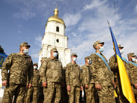 Ukrainian servicemen attend the Independence Day celebration on the St. Sophia square in Kyiv, Ukraine, on 24 August, 2020. Ukraine celebrat...