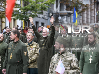 Military Chaplains attend the March of Defenders of Ukraine dedicated to Independence Day celebration in Kyiv, Ukraine, 24 August 2020. (Pho...
