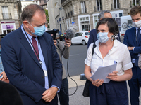 Tuesday August 26, 2020, the new Prefect of Loire-Atlantique Didier Martin (on left) went to the forecourt of the cathedral of Nantes (Franc...