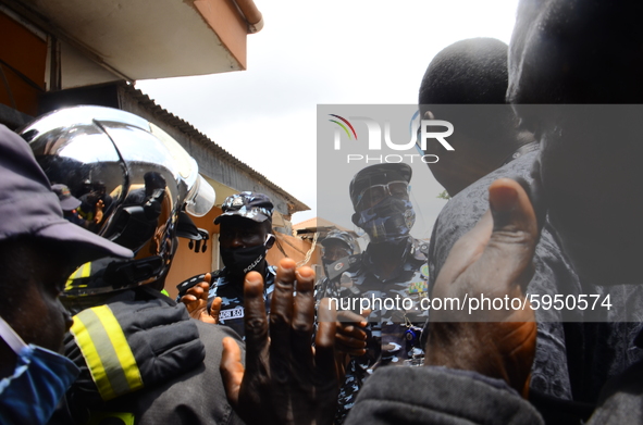 Lagos State Commissioner of Police Hakeem Odumosun (Center) giving directive at the scene of the helicopter crash, a helicopter operated by...