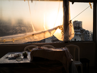 Sunset view  from  a destroyed appartment in Geitaoui, one of the closest neiberhoods to the port of Beirut, Lebanon, on August 30, 2020. (