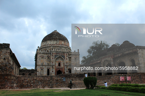 The Bada Gumbad on a cloudy day at Lodhi Garden, on August 31, 2020 in New Delhi, India. 