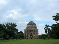 The Bada Gumbad on a cloudy day at Lodhi Garden, on August 31, 2020 in New Delhi, India. (