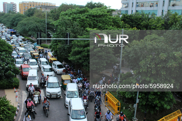 Vehicles stuck in congested traffic in the evening during the rush hour along ITO on August 31, 2020 in New Delhi, India.  