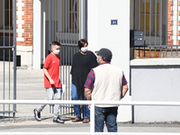 Students leaving college on the first day of school on September 1, 2020 in Chateaubriant, in western France. Due to the coronavirus epidemi...