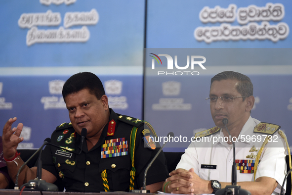 Sri Lankan Army Chief Shavendra Silva, Naval officer Rear Admiral Y.N Jayarathna speaks during a press conference in Colombo on September 4,...