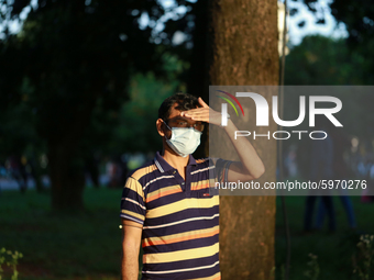 A man wearing face mask as he visiting at a park in Dhaka, Bangladesh on September 4, 2020.  (