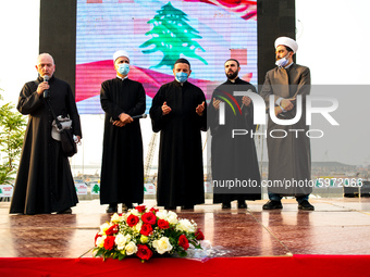 Religion leaders participating   in the memory gathering one month after the blast, on September 4, 2020, Beirut , Lebanon (