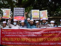 Activist of Bangladeshi World Sunni Movement stage a protest rally against the reprinting cartoon of the Prophet Mohammad by French magazine...