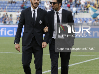 Leonardo Bonucci and Gigi Buffon before the final of TIM Cup match between SS Lazio vs Juventus FC at the Olympic Stafium of Rome  on may 20...