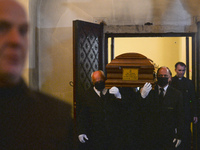 Cardinal Marian Jaworski's coffin removed from the Chapel ahead of the funeral mass inside the Bernardine monastery in Kalwaria Zebrzydowska...