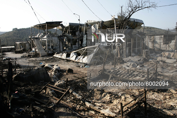 View of the remains of Camp Moria , in Lesbos Island, Greece, on September 14, 2020 
