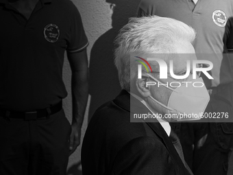 (EDITOR'S NOTE: Image was converted to black and white) The President of the Italian Republic Sergio Mattarella arrives, on the occasion of...