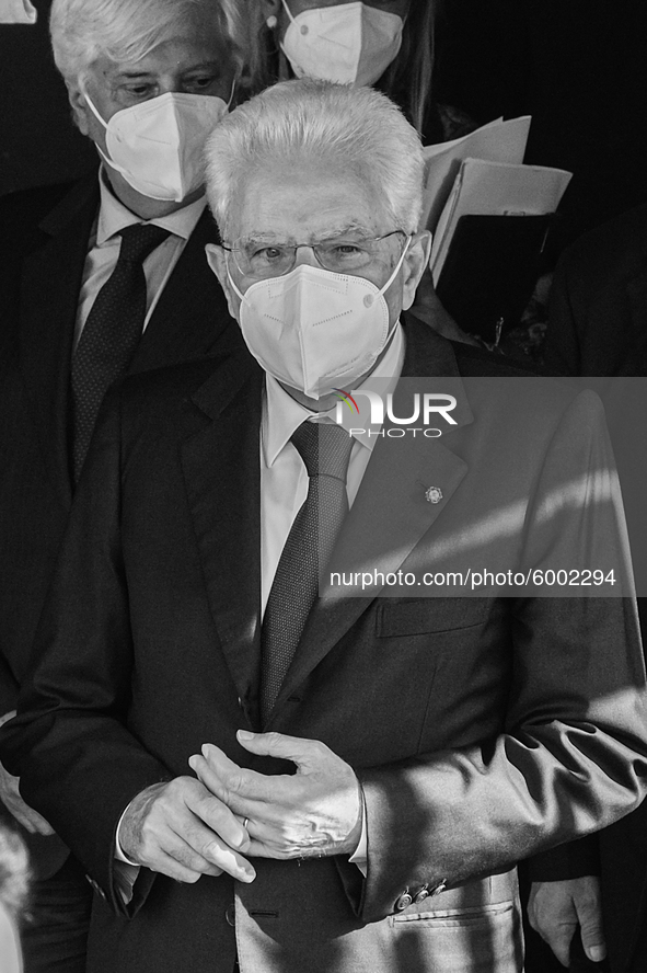(EDITOR'S NOTE: Image was converted to black and white) The President of the Italian Republic Sergio Mattarella arrives, on the occasion of...