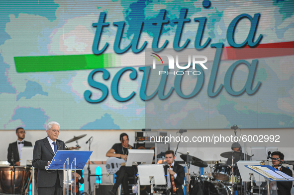 The President of the Italian Republic Sergio Mattarella speaks, on the occasion of the reopening of schools and the start of the new school...