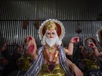A Portrait of the Hindu God Vishwakarma, which is being transported to the different parts of Kathmandu Valley to worship at Lalitpur, Nepal...