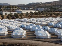 New refugee camp in Kara Tepe or Mavrovouni location between Mytilene city the capital of the island( Mitilini ) and Moria, on a former mili...
