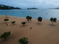 In this photo taken on September 18, 2020 shows an Aerial Photograph of a closed beach in Hong Kong, China.  (