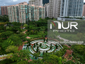 ]This Aerial Photograph showing a maze inside a park on September 19, 2020 in Hong Kong, China.  (