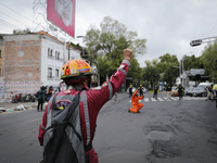 A simulacrum took place outside where the Alvaro Obregon 286 building was located on September 19, 2020, in Mexico City, Mexico.
Rescuers, r...
