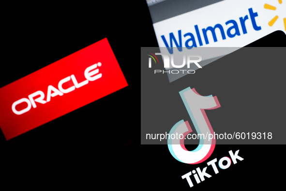  In this photo is seen the TikTok logo on a smartphone with Oracle and Walmart background  on September 20, 2020 in Rome, Italy. (Photo illu...
