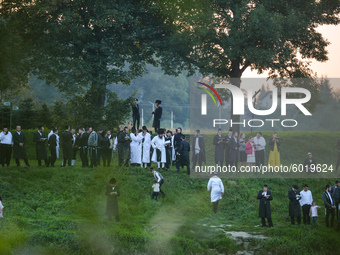 Orthodox Jews praying on the last day of Rosh Hashanah, the Jewish New Year, on the bank of the San river in Dynow.
Over 150 Orthodox Jews f...