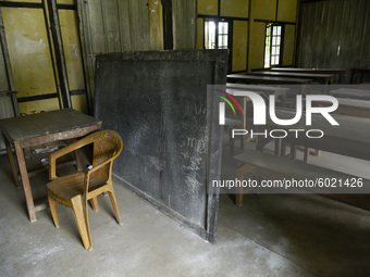 Empty classroom at a school, in Guwahati, Assam, India on September 21, 2020 as schools reopened after more than 5-months closure due to the...