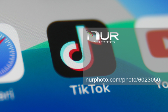 TikTok app icon is seen on a phone screen in this illustration photo taken on September 22, 2020 in Krakow, Poland. YouTube introduced YouTu...