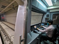 Metro train during a trial-run ahead of resumption of services with certain restrictions during Unlock 4, at Badi Chaupar station in Jaipur,...