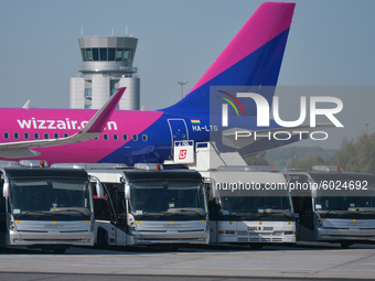 Wizzair plane grounded at the John Paul II Krakow-Balice International Airport.
On September 22, 2020, in Balice, Krakow, Poland. (