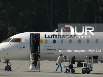 Lufthansa plane seen at the John Paul II Krakow-Balice International Airport.
On September 22, 2020, in Balice, Krakow, Poland. (