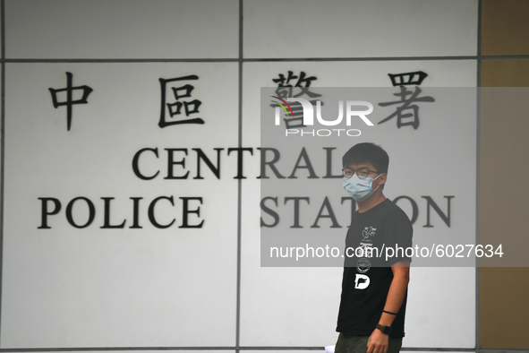 Pro-Democracy activists Joshua Wong is seen leaving the central police station on September 24, 2020 in Hong Kong, China. Joshua Wong was ar...