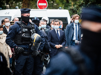 Interior Minister Gérald Darmanin during a press conference in Paris, France, on September 25, 2020, when shortly before noon a man armed wi...