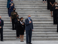 Senate Minority Leader Chuck Schumer (D-NY) and Women members of Congress look on as the casket of the late Supreme Court Associate Justice...