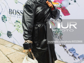 Shirin David is seen outside Boss during the Milan Women's Fashion Week on September 25, 2020 in Milan, Italy. (