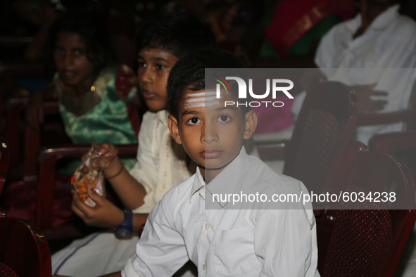 Tamil children wait to perform in a special cultural program featuring Tamil children who were orphaned during the civil war in Jaffna, Sri...