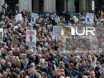  Thousands of demonstrators take part in Unite for Freedom rally in Trafalgar Square to protest against the restrictions imposed by the Gove...