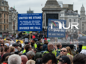  Thousands of demonstrators take part in Unite for Freedom rally in Trafalgar Square to protest against the restrictions imposed by the Gove...