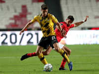 Gabriel of SL Benfica (R ) vies with Filipe Soares of Moreirense FC during the Portuguese League football match between SL Benfica and Morei...