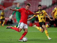 Luca Waldschmidt of SL Benfica (L) in action during the Portuguese League football match between SL Benfica and Moreirense FC at the Luz sta...